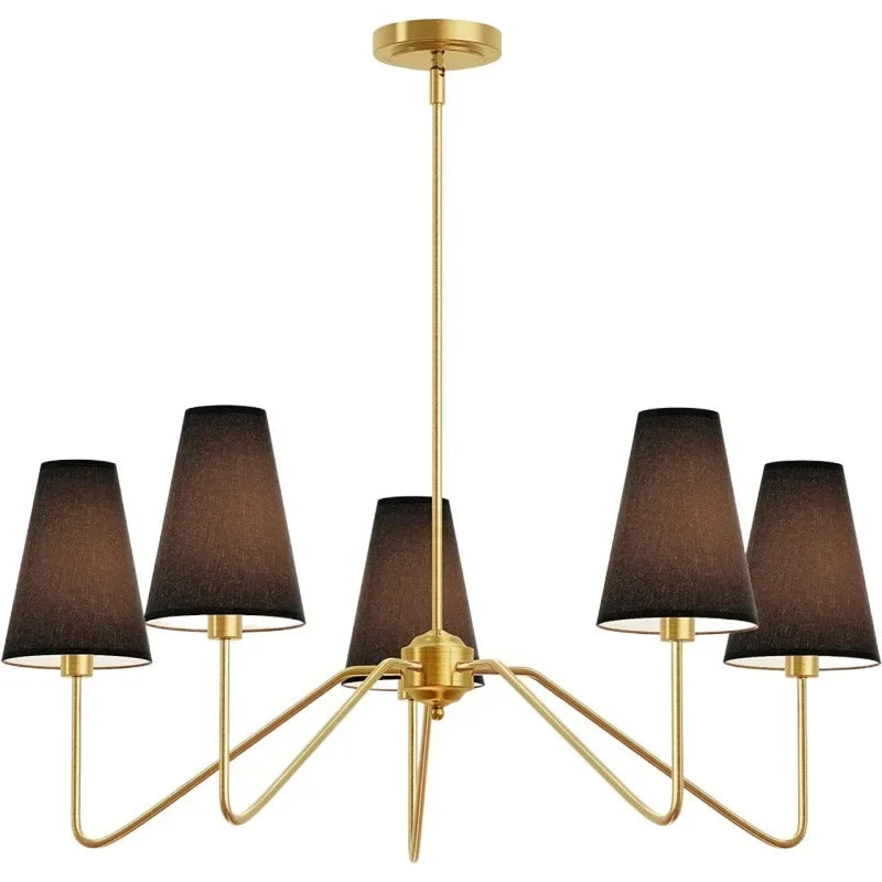Afralia™ Vintage Chandelier Kitchen Island Lighting Classic Fabric Lampshade Polished Gold/Black