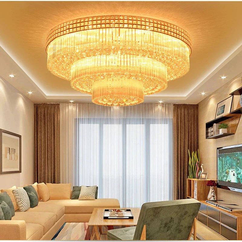 Afralia™ Crystal LED Chandelier Cake Ceiling Lamp for Living Room Bedroom Kitchen Hotel