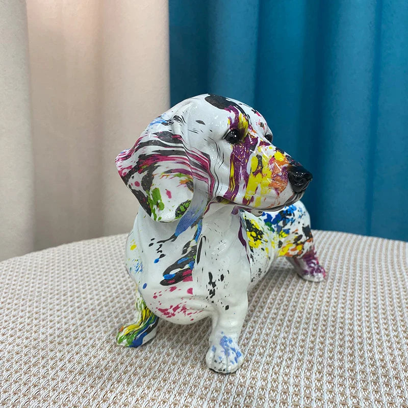 Afralia™ Dachshund Dog Resin Graffiti Art Figurine for Home Interior Collection