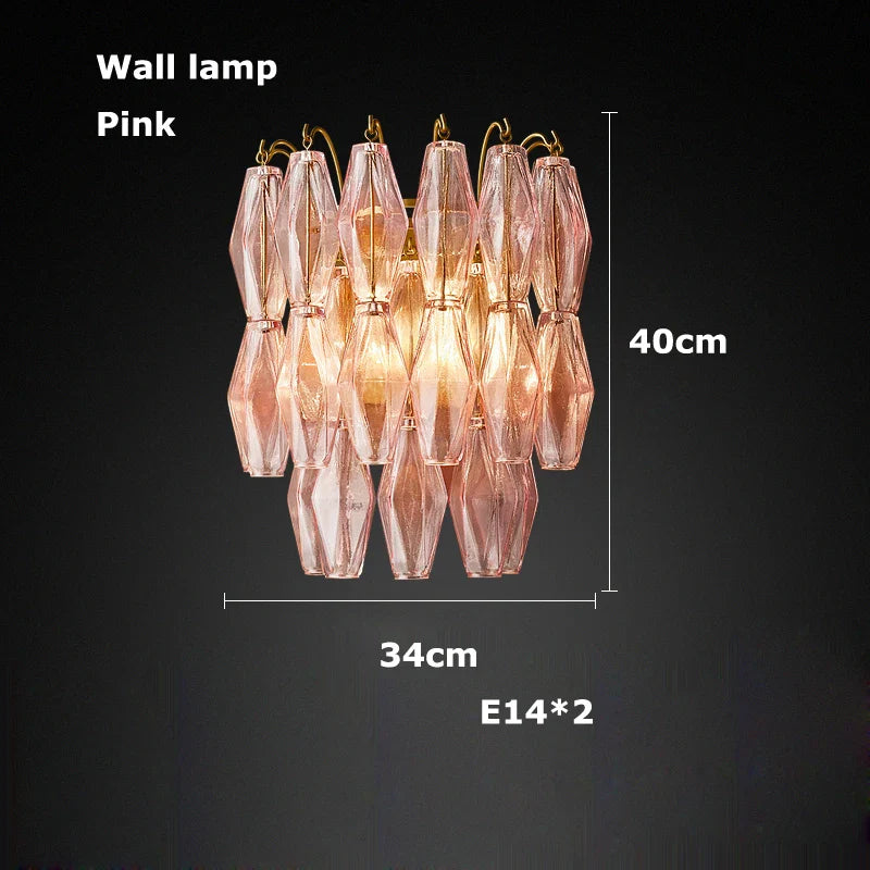 Afralia™ Pink Glass Chandelier, Dimmable Dining Room Hanging Light