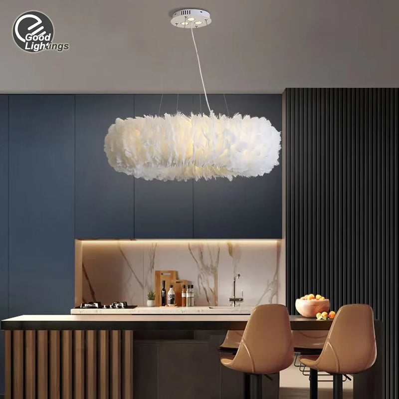 Afralia™ Nordic White Feather Chandelier for Bedroom Kitchen Dining Room