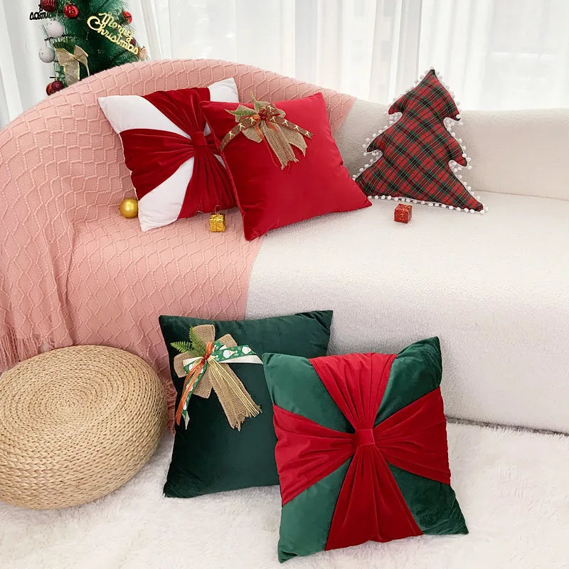 Afralia™ Festive Velvet Christmas Cushion Cover - 45*45 Patchwork Pillowcases for Sofa