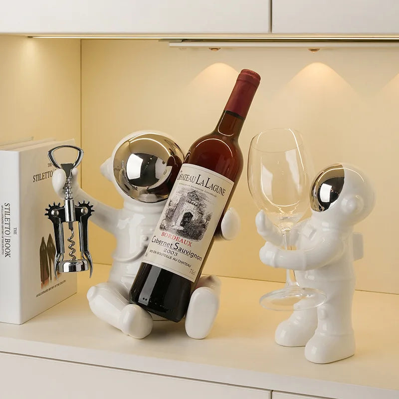 Afralia™ Astronaut Ceramic Wine Rack: Handmade Bar Accessories, Animal Sculpture Figurine