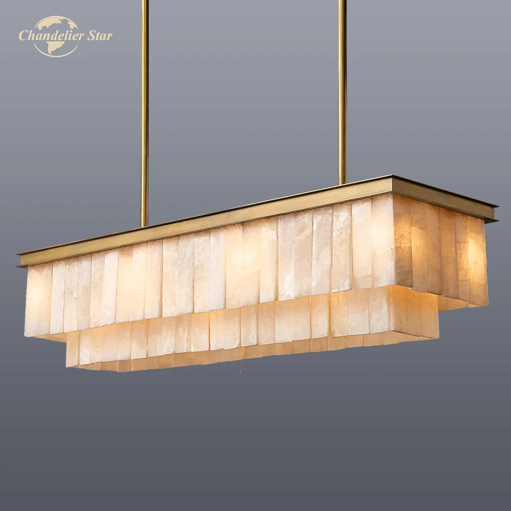 Afralia™ LED Marble Glace Calcite Chandelier for Kitchen Island, Dining & Living Room