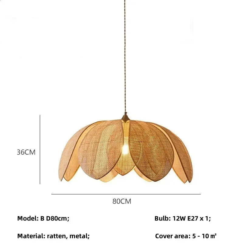 Afralia™ Wabi Sabi Rattan Pendant Lights for Dining Room - Petal Design LED Droplight