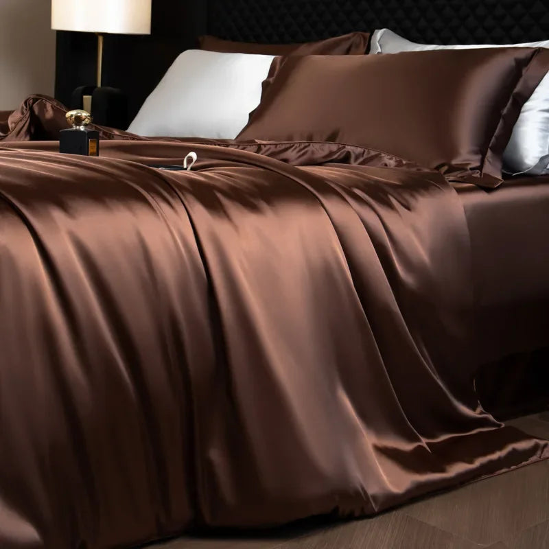 Afralia™ Mulberry Silk Queen King Duvet Cover Solid Color Silky Comforter