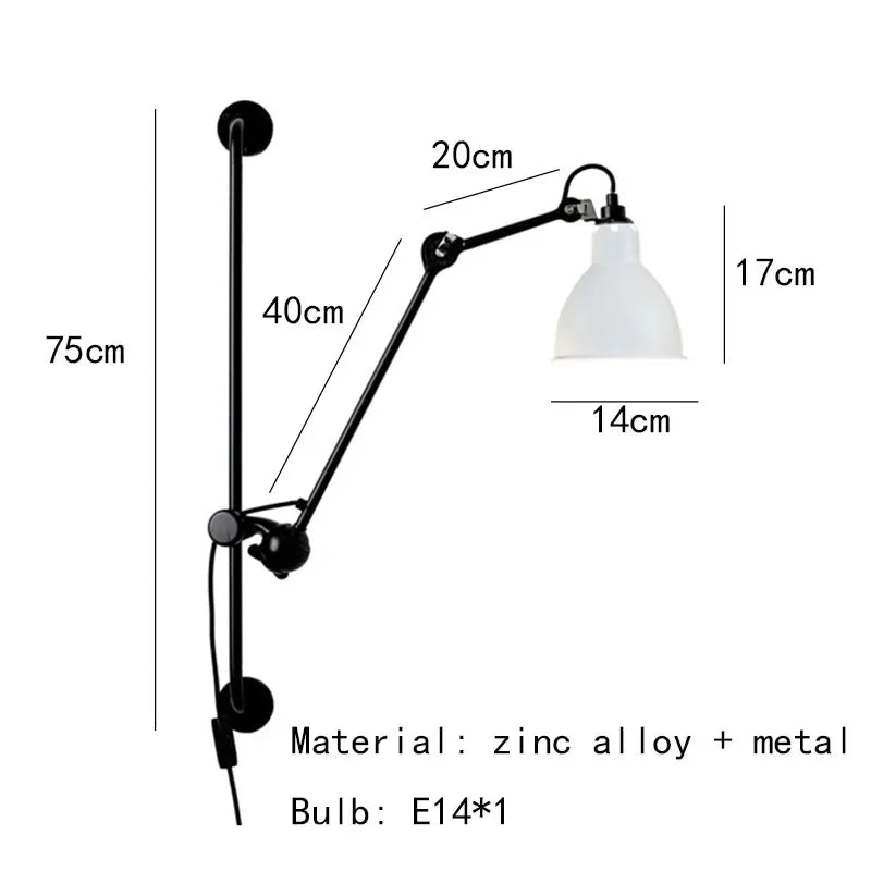 Afralia™ Gras BL Wall Lamp: Adjustable Chrome Long Arm Reading Light