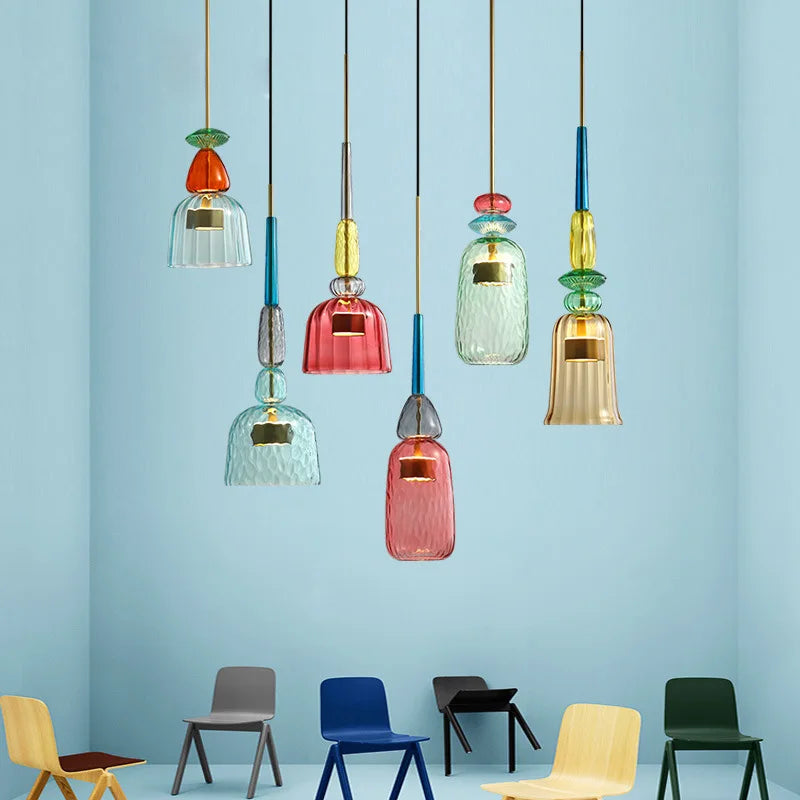 Afralia™ Glass LED Pendant Lights: Colorful Chandeliers for Dining Room Kitchen Bar.