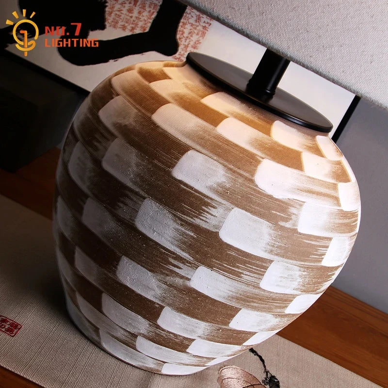 Afralia™ Ceramic Table Lamp LED E27 Wabi-sabi Desk Light for Bedroom Living Room