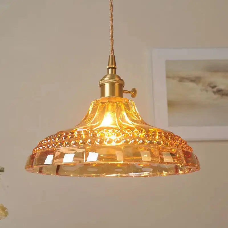 Afralia™ Copper Glass LED Pendant Lamp Switch Green Amber White Nordic Hanging Lights