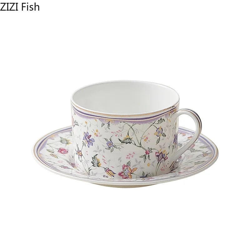Afralia™ Rural Flowers Ceramic Cup & Saucer Set for Dining Table and Coffee, Classical Design