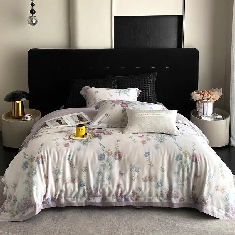 Afralia™ Flowers Prints Bedding Set - Duvet Cover, Bed Sheet, Pillowcases