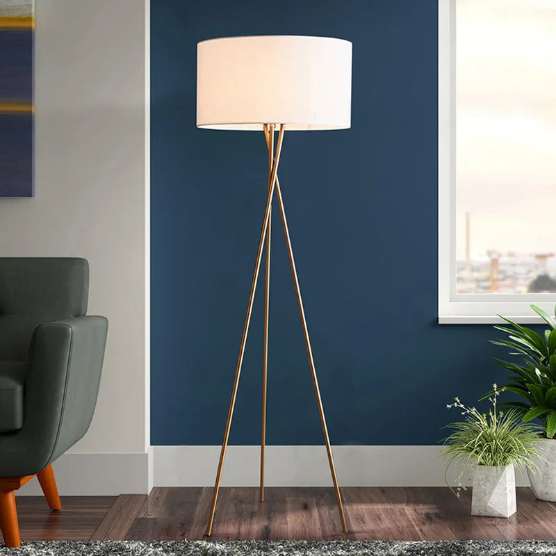 Afralia™ Nordic Gold LED Tripod Floor Lamp for Modern Living Room Lighting