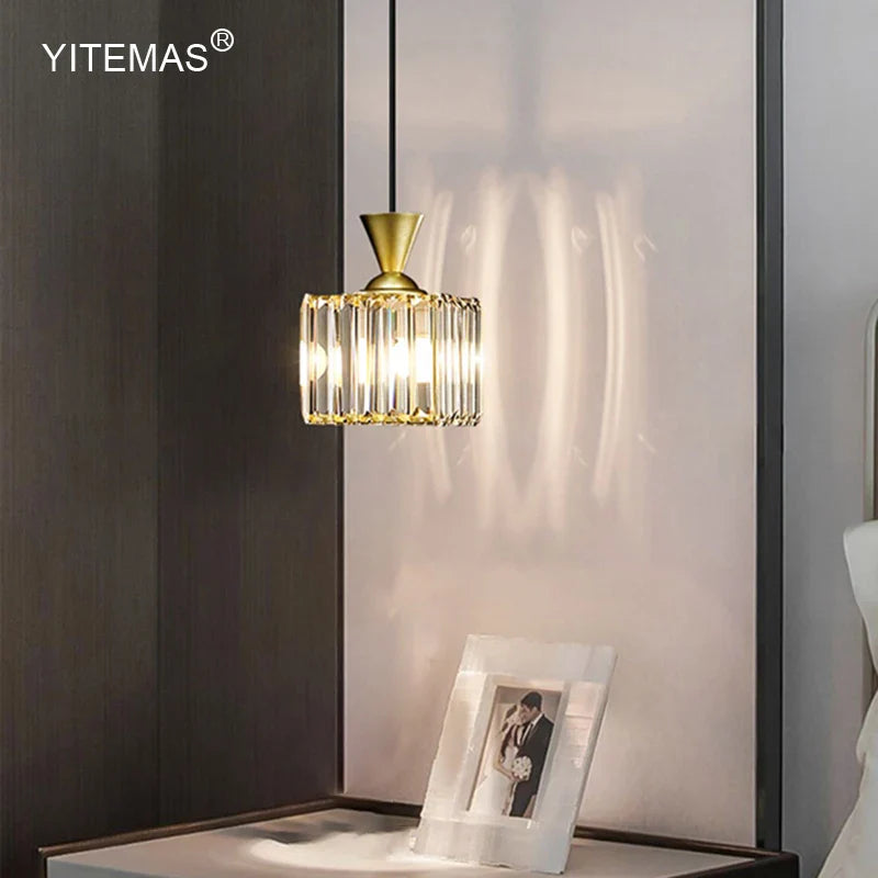 Afralia™ Gold Mini Crystal Pendant Chandelier for Bedroom, Kitchen Island, Hallway - Small Black E27 Lamp