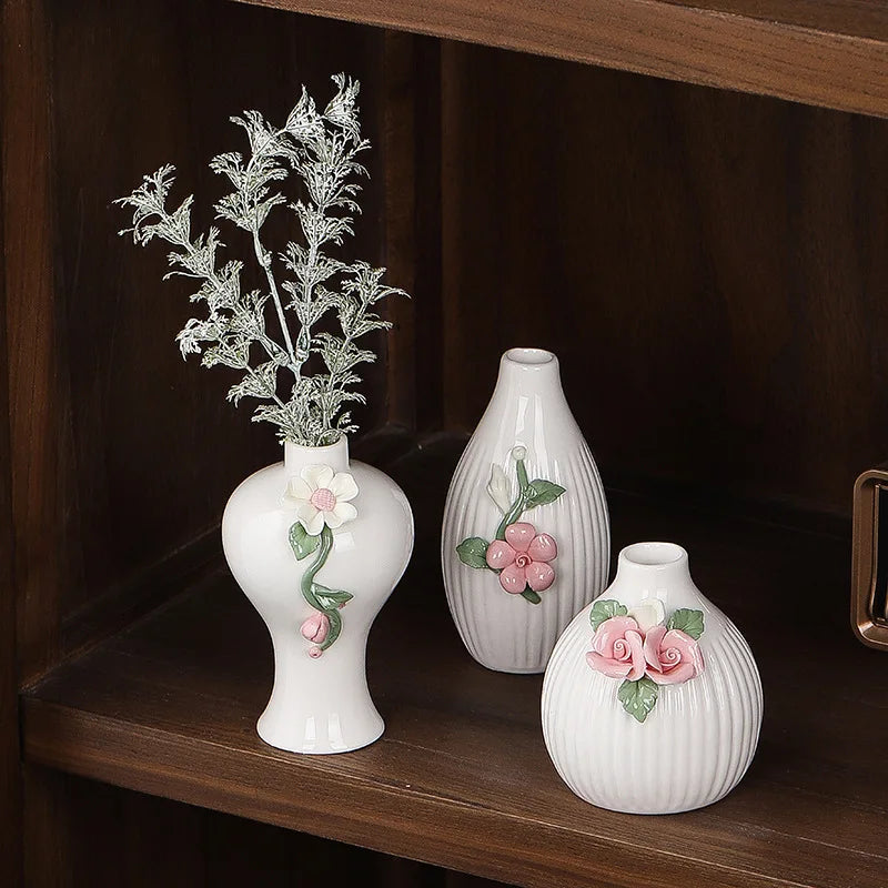 Afralia™ Mini Embossed Flower Ceramic Vase for Home Decoration and Floral Arrangement