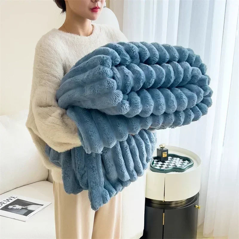 Afralia™ Winter Warm Fluffy Coral Fleece Sofa Throw Blanket for Bedroom, Soft & Cozy Bed Covers