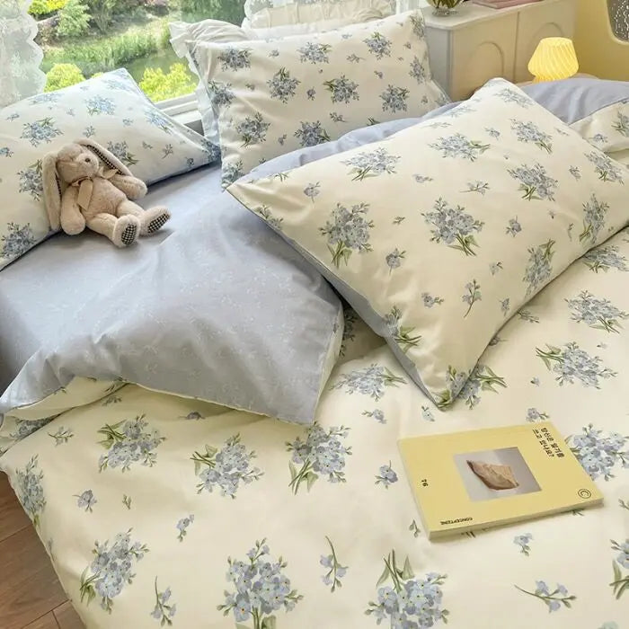 Afralia™ Double-Sided Floral Print Cotton Bedding Set - Queen Size Soft Duvet Cover Set