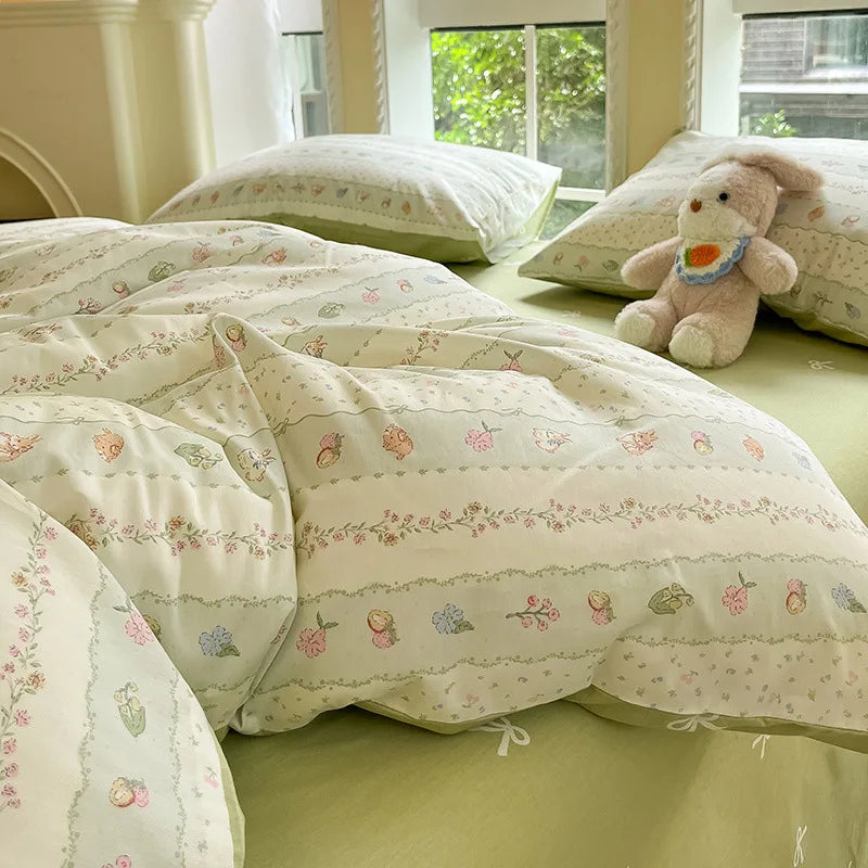 Afralia™ Grid Print Cotton Bedding Set for Single Double Beds