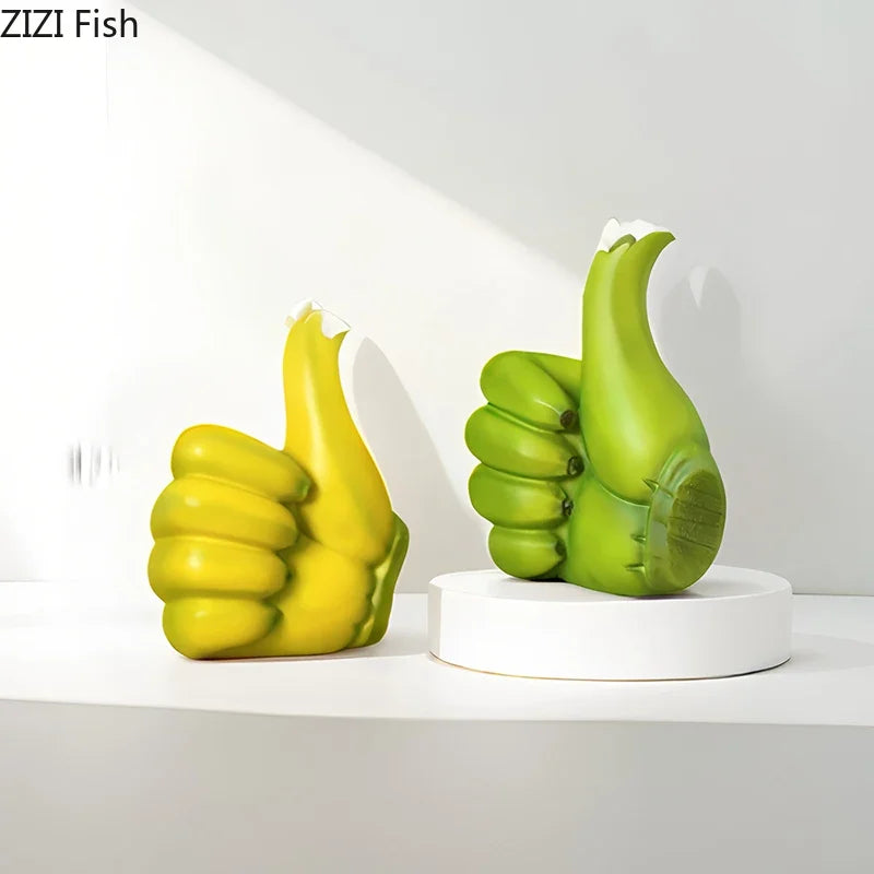 Afralia™ Banana Fist Thumbs-up Resin Statue Desk Ornament for Room Decor