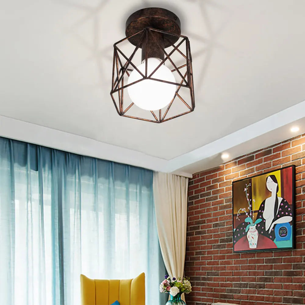 Afralia™ Vintage Wire Cage Ceiling Lamp for Home, Restaurant, Bar - Retro Style Lighting