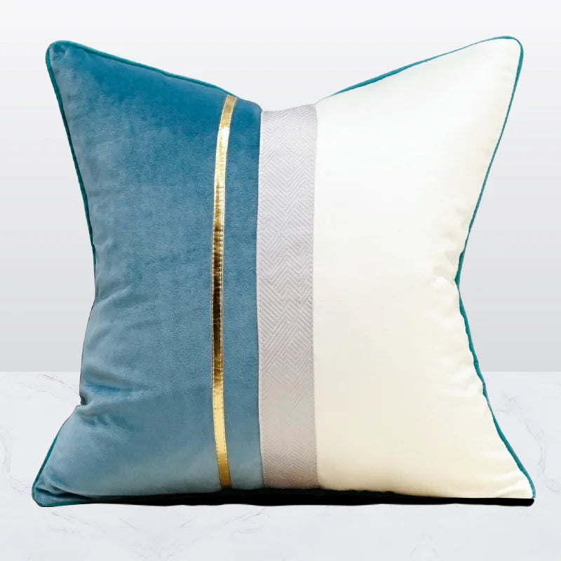 Afralia™ Two-tone Velvet Cushion Cover with Gold Bar Detail, 60*60cm