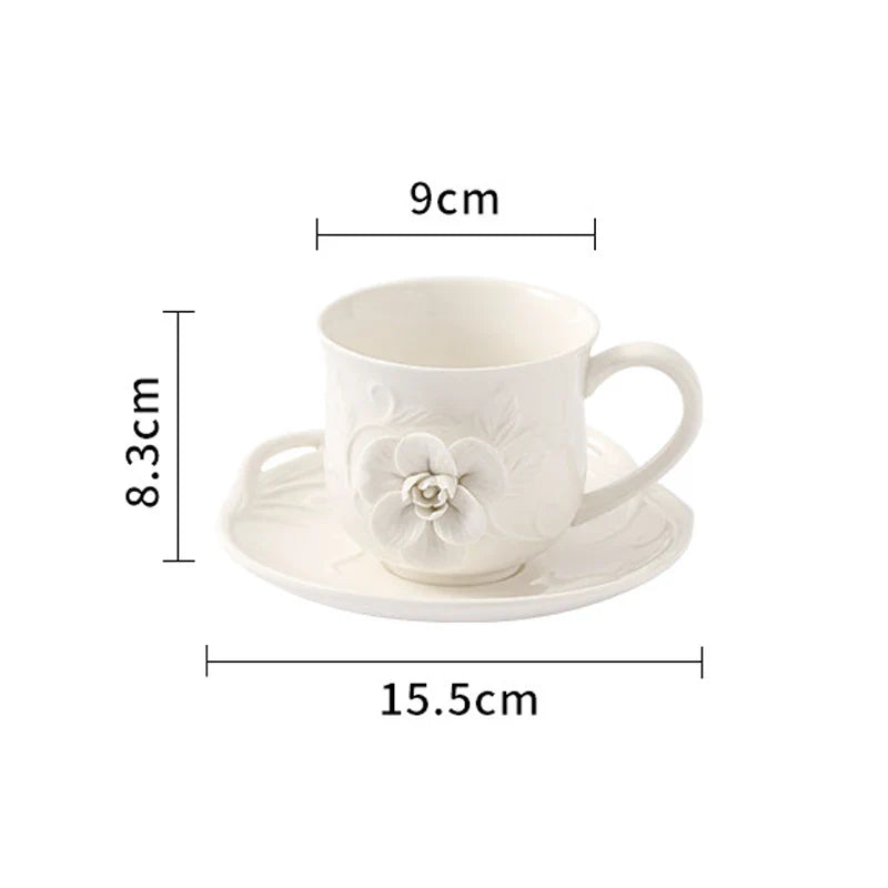 Afralia™ Porcelain Floral Cup & Saucer Set, Elegant Coffee Mug for Dining Table