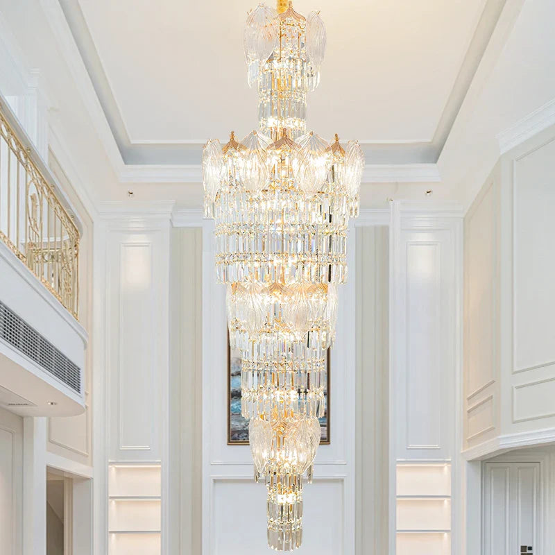 Afralia™ European Crystal Chandelier Modern Duplex Hotel Villa Staircase Long Chandelier