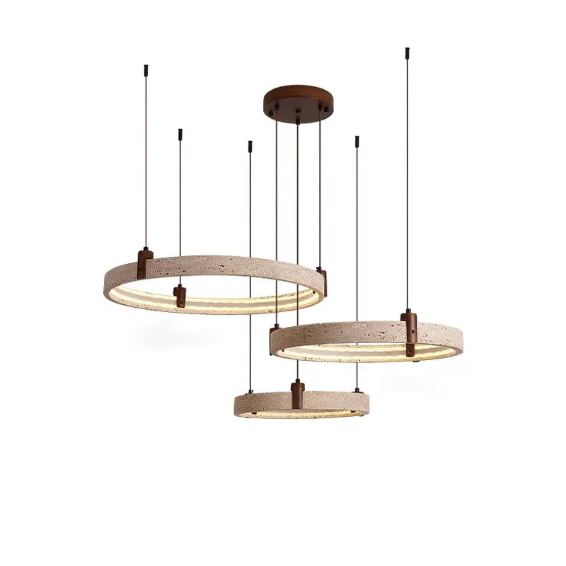 Afralia™ Natural Stone Circle Chandelier: Minimalist LED Dining Room Ceiling Light