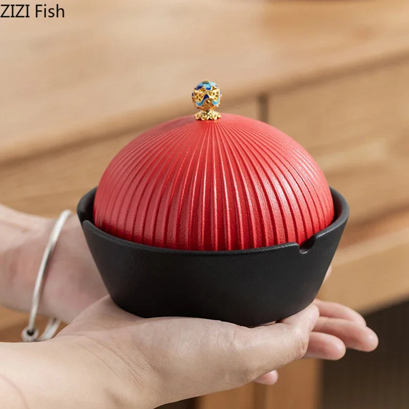 Afralia™ Official Ceramic Ashtray with Lid - Windproof Tabletop Smoking Accessories Gift