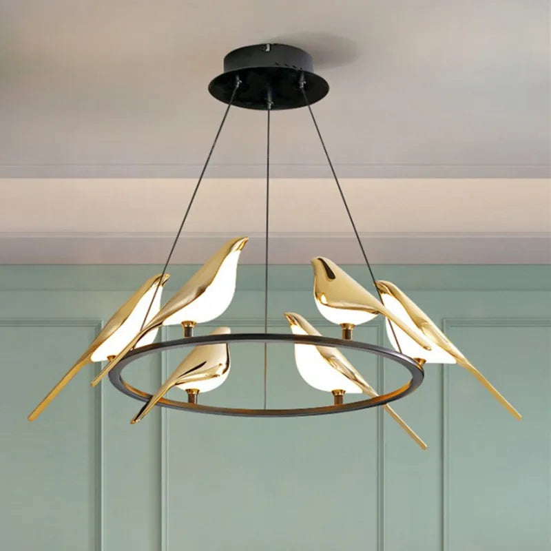 Afralia™ Modern Gold Magpie Bird LED Chandelier: Nordic Home Decor Lighting Fixture