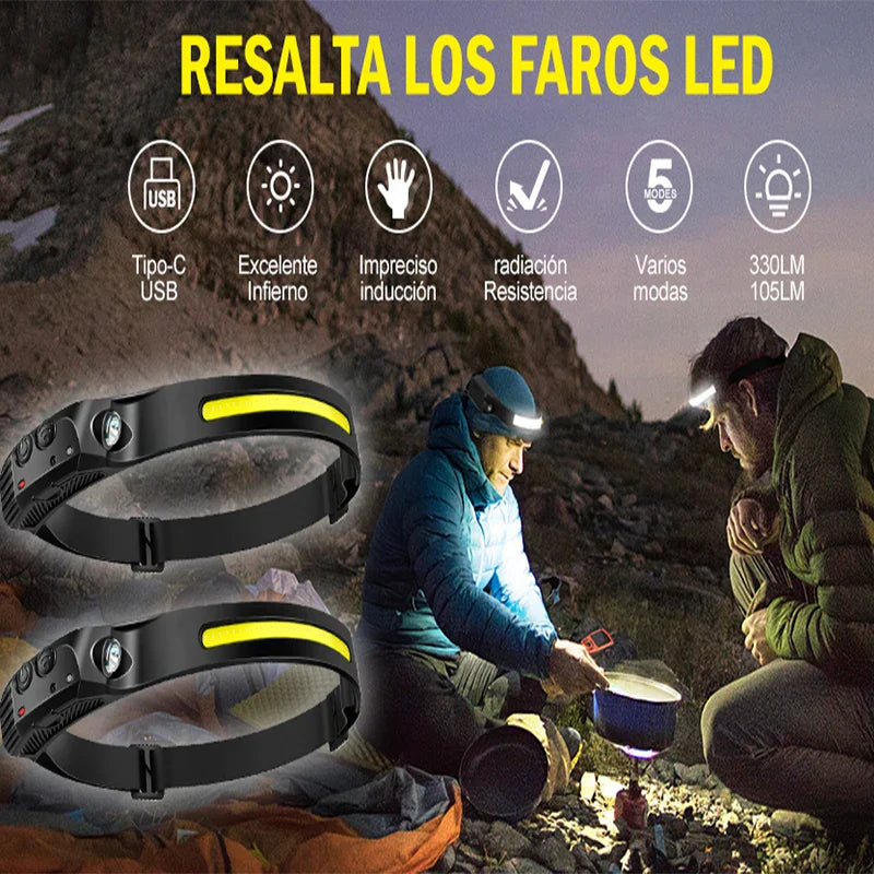 Afralia™ Rechargeable LED Sensor Headlamp XPE+COB Torch for Camping Waterproof Fishing