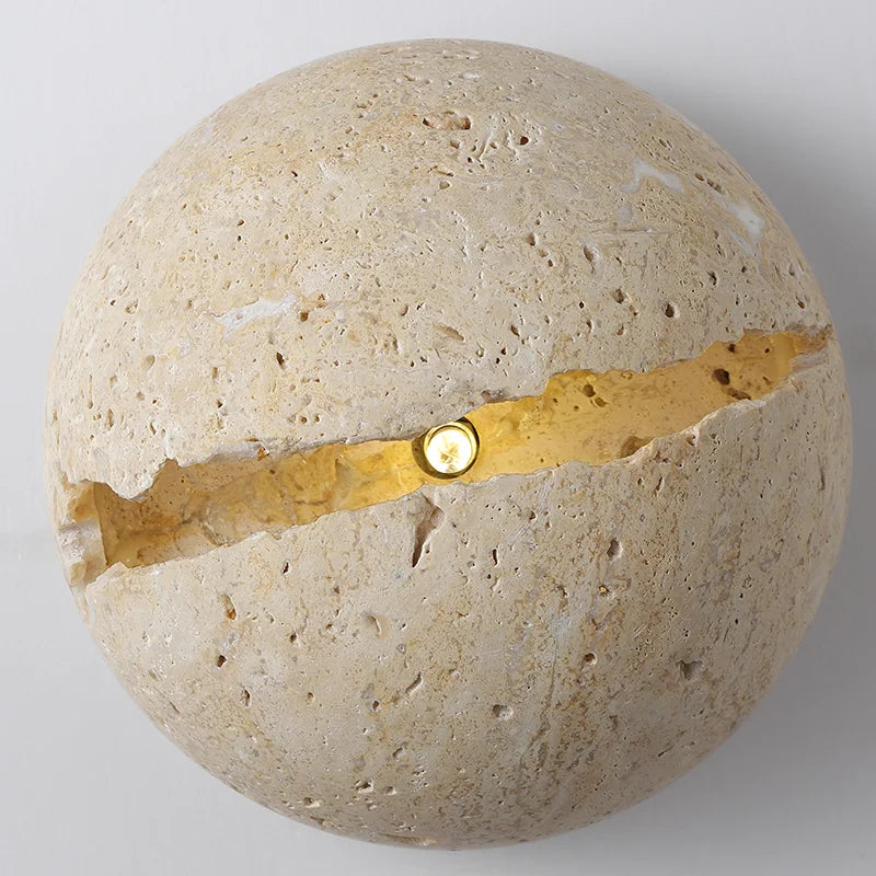 Afralia™ Dino Egg Stone Wall Lamp Yellow Travertine Hemisphere LED Sconce