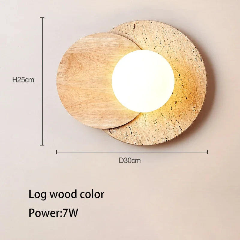 Afralia™ Nordic Stone Wood Wall Sconce Light Fixture for Bedroom, Wabi-sabi Design
