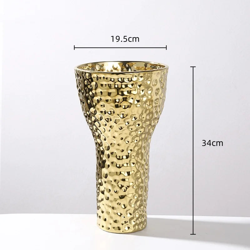 Afralia™ Golden Ceramic Geometric Honeycomb Vase - Home Decoration Accessory