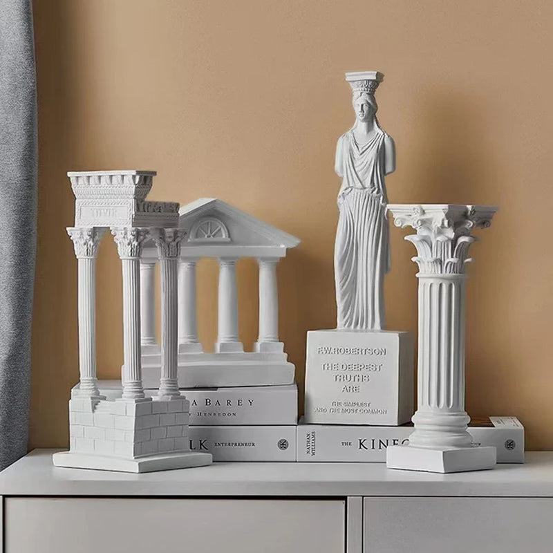 Afralia™ Roman Greek Pillar Sculpture Home Decor Plaster Resin Model Architecture