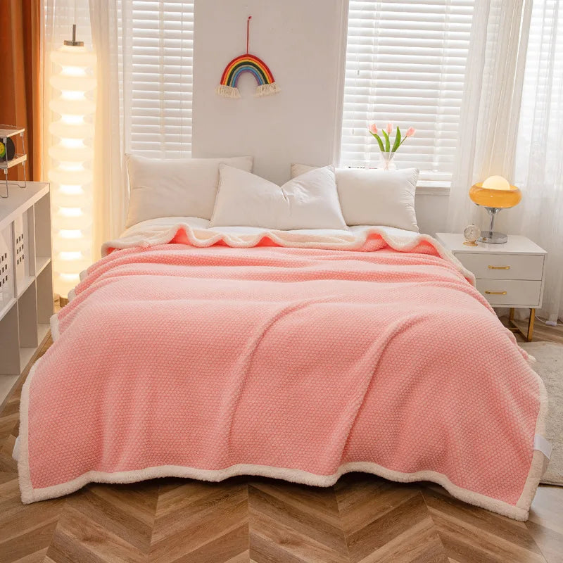 Afralia™ Rose Fleece Warm Blanket for Autumn Winter Beds - Thicken Imitation Lamb's Wool Blanket
