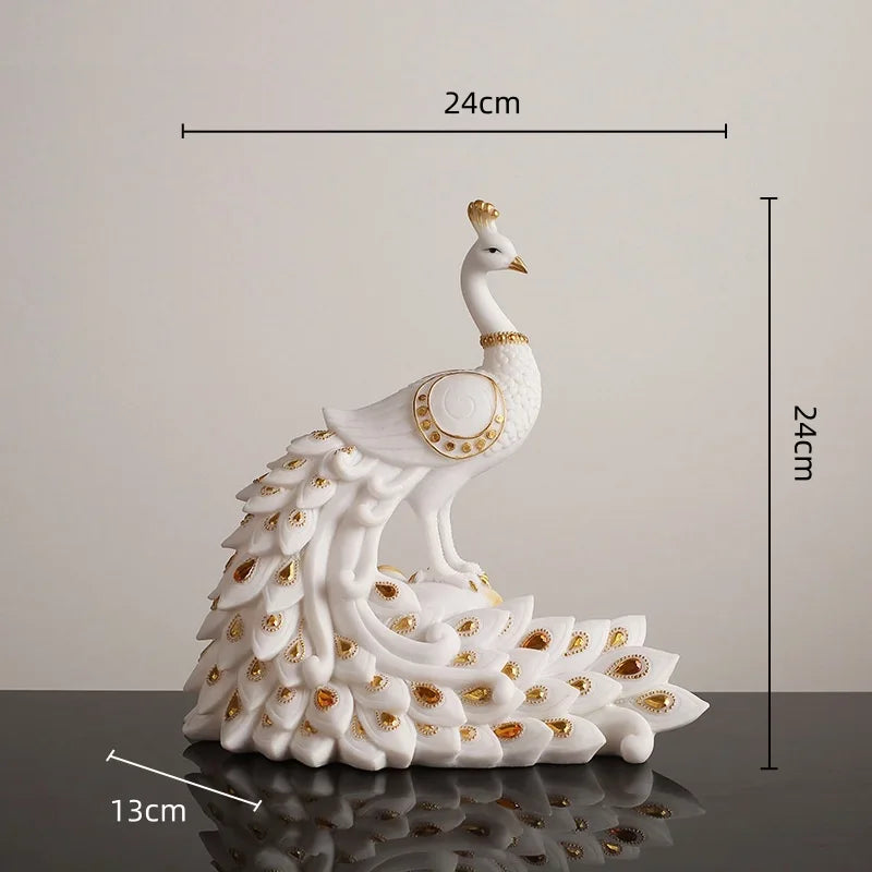Afralia™ Golden Phoenix Peacock Sculpture Home Decor Ornament Figurine
