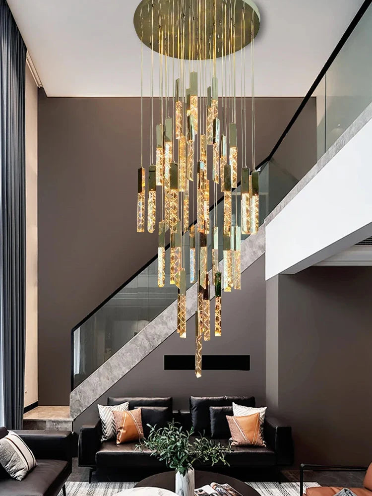 Afralia™ Crystal Circular Staircase Chandelier for Villa Duplex Foyer Decoration