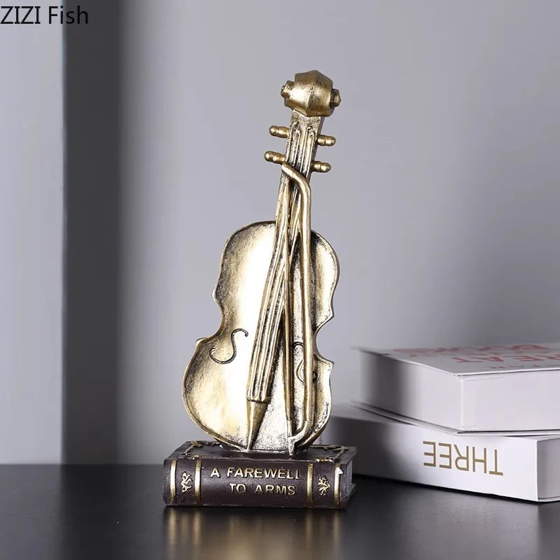 Afralia™ Modern Golden Violin/Sax Ornament, Desk Sculpture, Room Decor, Aesthetic Crafts
