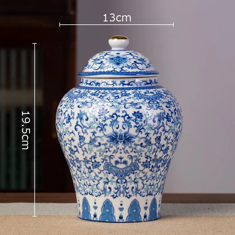 Afralia™ Blue White Porcelain Tea Canister Organizer Box Coffee Container Caddy Jar