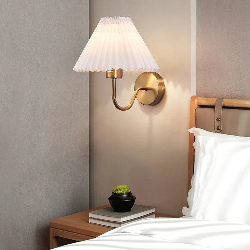 Afralia™ Modern Pleated Fabric Wall Lamp for Bedroom and Hotel Aisle