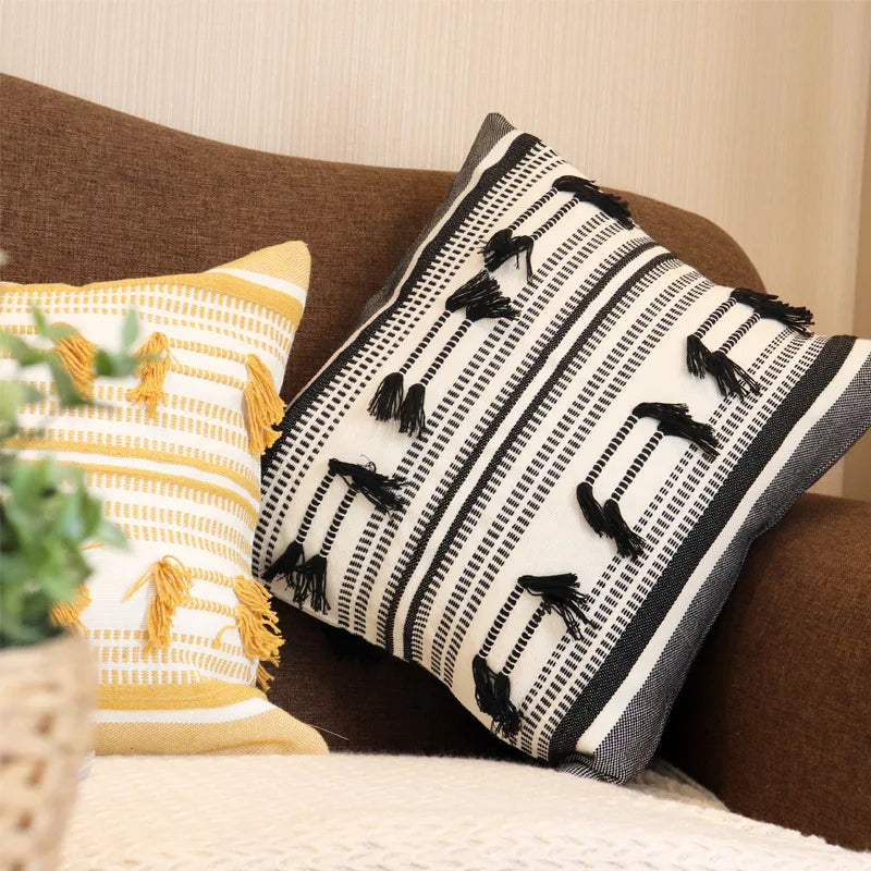 Geometric Tassel Cushion Cover for Home & Office Decor by Afralia™