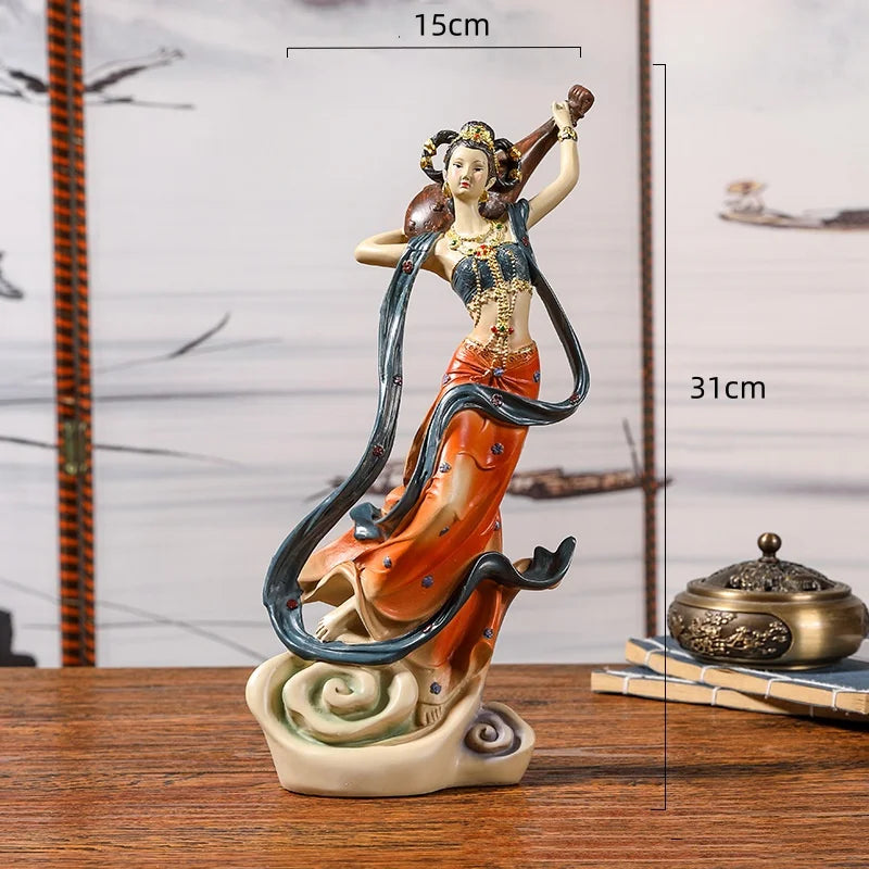 Afralia™ Chinese Goddess Fairy Sculpture Musical Instrument Home Decor Figurine
