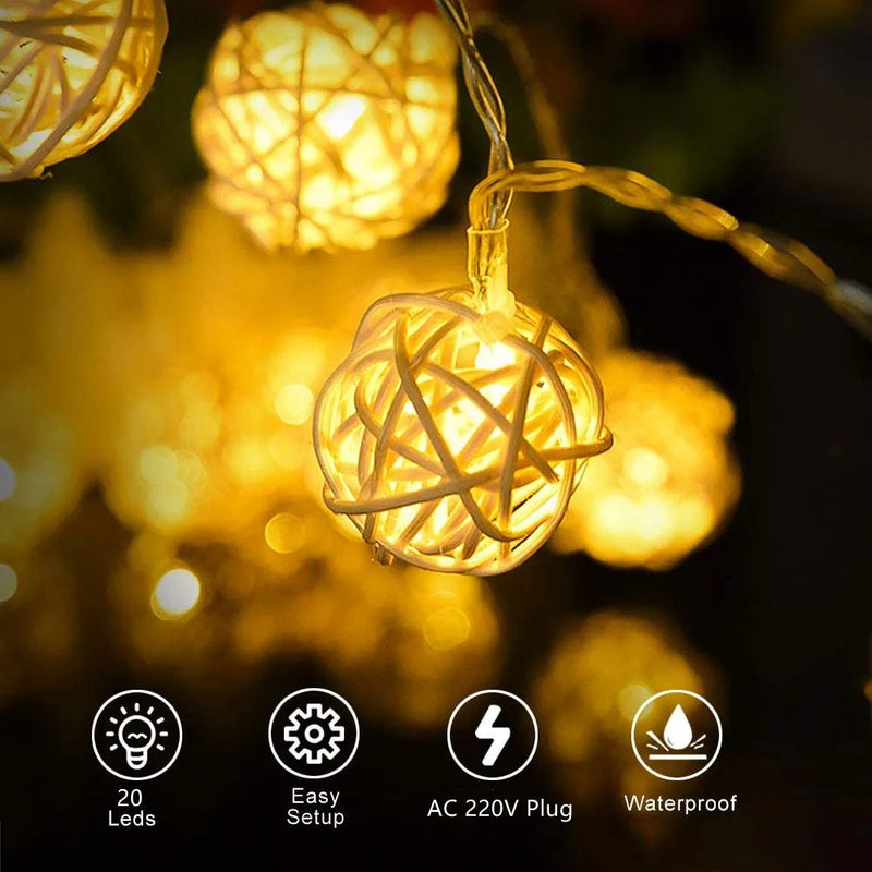 Afralia™ Takraw Ball Rattan Lamp Fairy Lights - Warm White 5M String