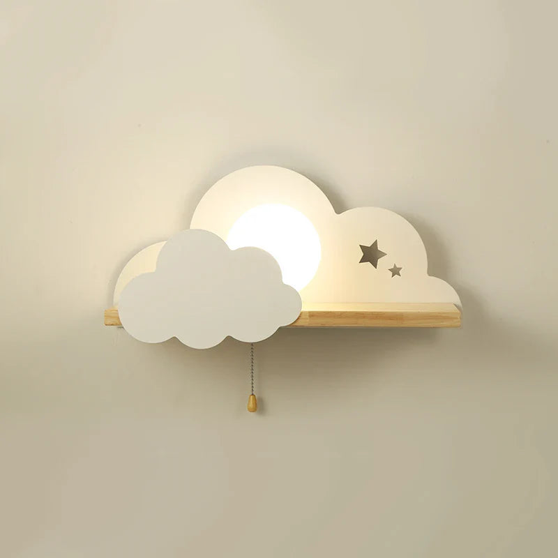 Afralia™ Cloud Moon Wall Lamp with Pull Switch, Cartoon Style for Modern Home Decor