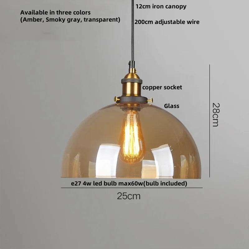 Afralia™ Vintage Copper LED Glass Pendant Lamp for Kitchen Coffee Restaurant Loft