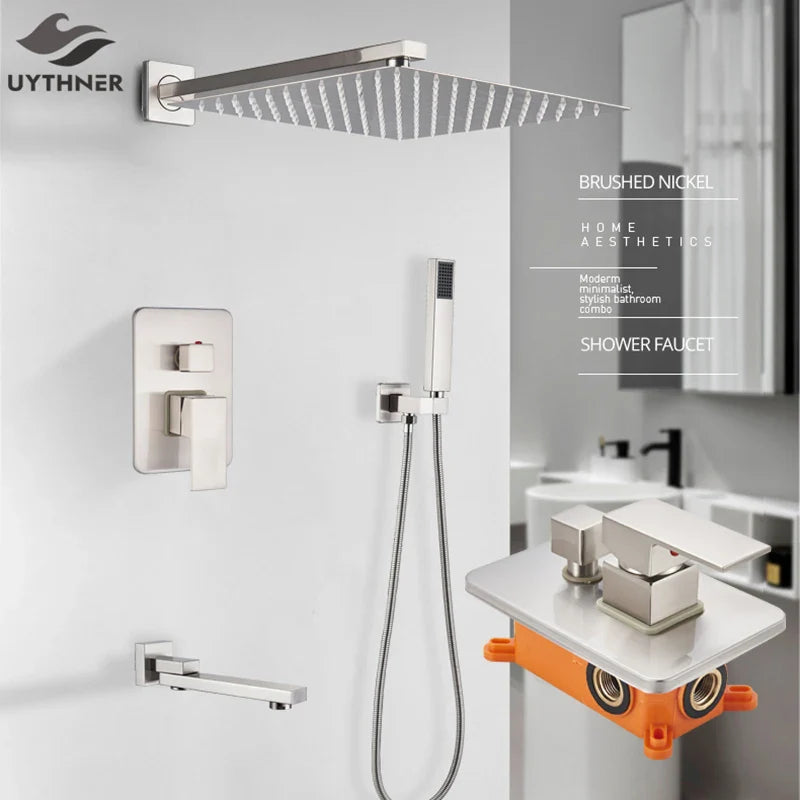 Afralia™ Brushed Nickel Shower System with Rain Shower Head for Wall Mounted Bathroom