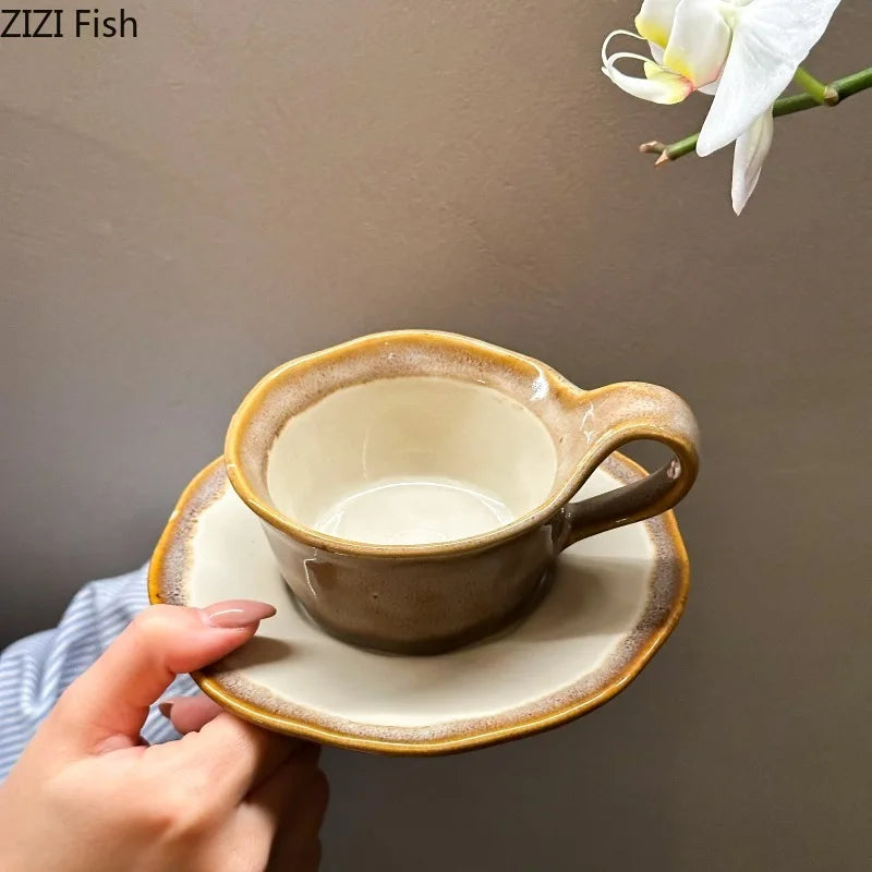 Afralia™ Kiln Porcelain Cup & Saucer: Creative Retro Coffee Mug Set