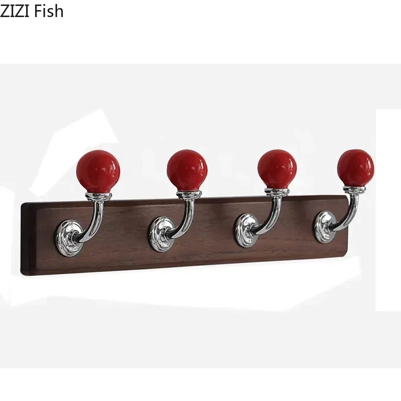 Afralia™ Walnut Wood Hat Hook Wall Storage with Decorative Shelves