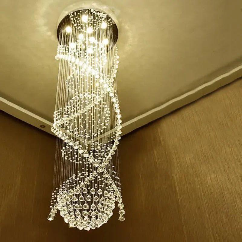 Afralia™ Double Spiral Crystal Chandelier Superdense K9 Crystal Hotel Villa Ladder Chandelier